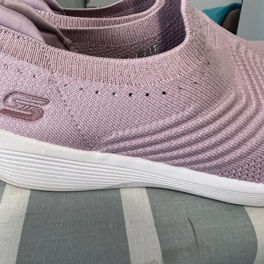 Skechers Women's Light Pink Knit Slip-On Sneakers - Picture 5 of 7